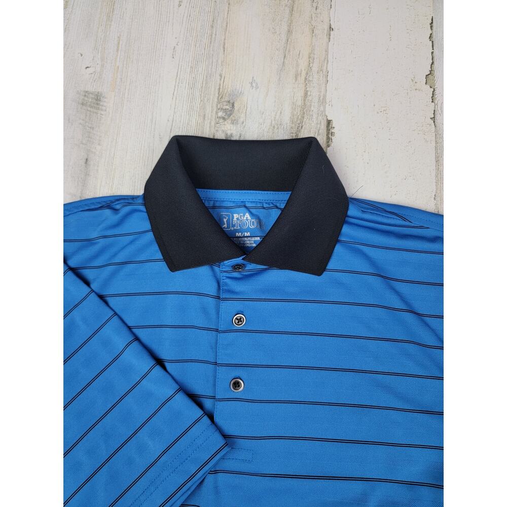 PGA Tour Men's Blue Striped‎ Golf Polo- Medium
